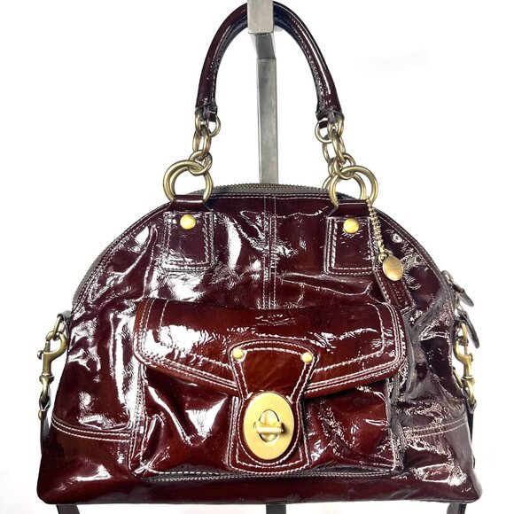 COACH FRANCINE LIMITED EDITION MOHAGONY BROWN PATENT LEATHER 2WAY PURSE - Picture 1 of 9